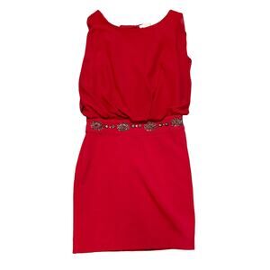Esley Red Sleeveless Dress Beaded Waist‎ Detail Party Cocktail Small S